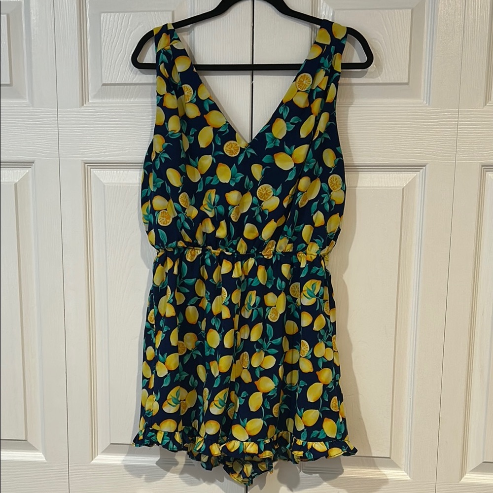 Blue Rain Lemon Print Jumpsuit in Yellow and Blue